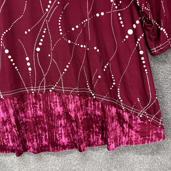 Womens Top Blouse Plus Size Red Wine Relaxed round neck 3/4 Sleeve thin fabric - Picture 6 of 12